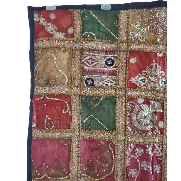 Handmade Tapestry Table Cover Quilt Sequins Embroidery Christmas Holiday Decor - Picture 4 of 15
